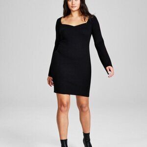 AND NOW THIS Women's  Size XS Bell-Sleeve Ribbed Black Sweater Dress NWT